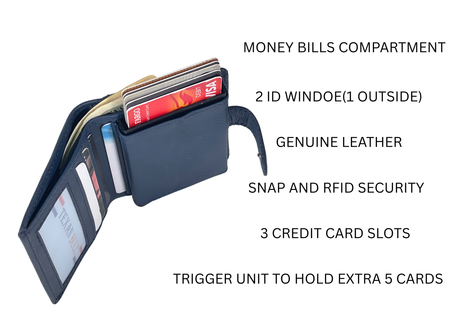 Texan Bull genuine leather Minimalist Trigger Wallet (Pop-Up) TR-01