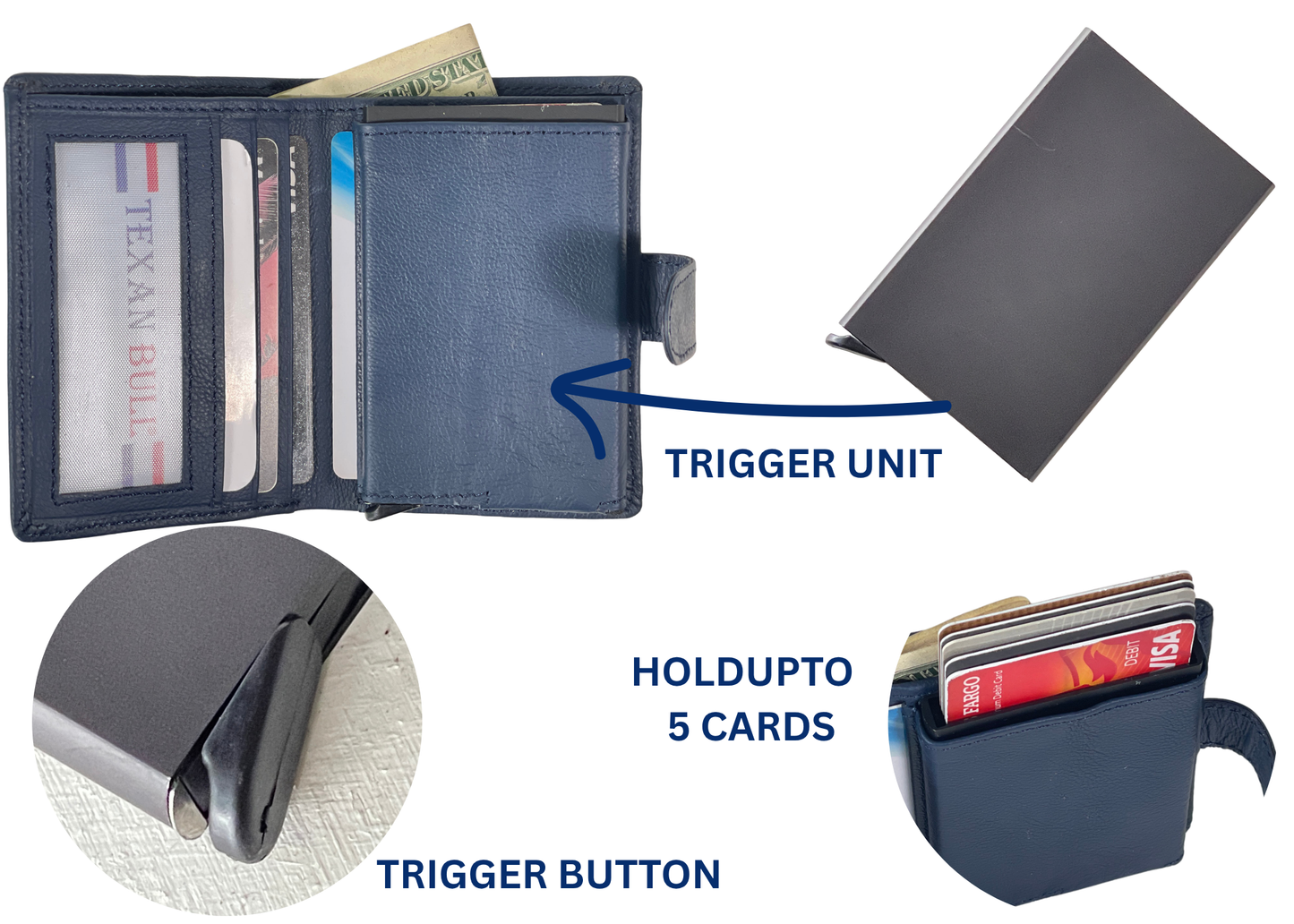 Texan Bull genuine leather Minimalist Trigger Wallet (Pop-Up) TR-01