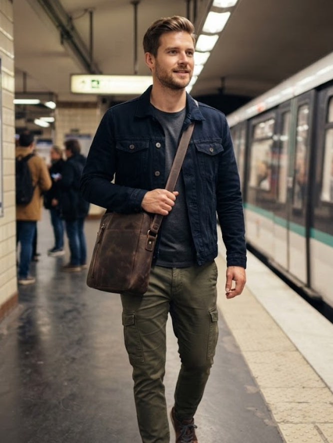hunter leather crossbody messenger bag for man