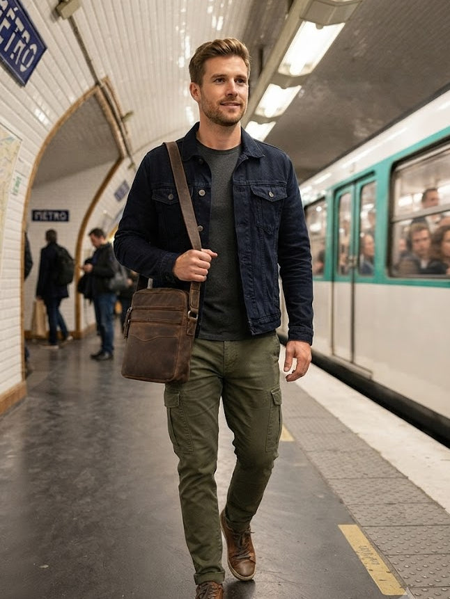 hunter leather crossbody messenger bag for man