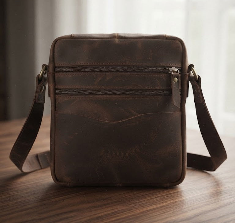hunter leather crossbody messenger bag for man
