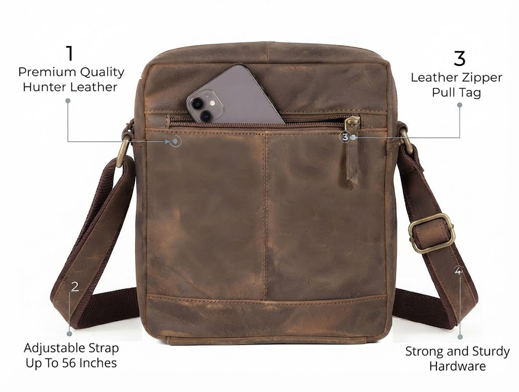 hunter leather crossbody messenger bag for man