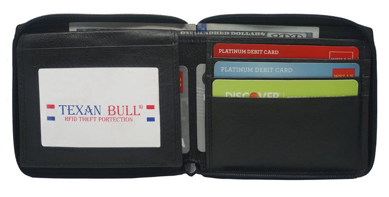 Texan Bull® RFID Zipper Mens Wallet RF5104